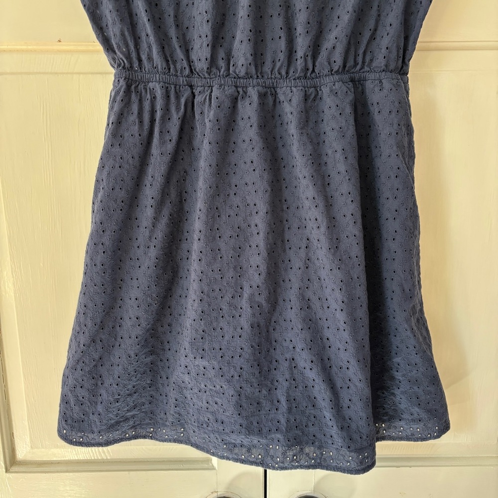 J. Crew Mercantile Eyelet Collared Tie-Front Dress Fit & Flare Blue Size Medium - Picture 13 of 14